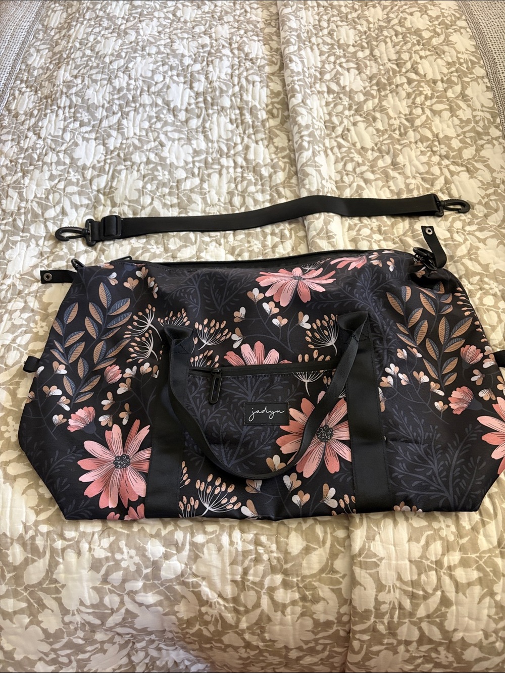 Floral Weekender Bag - Pink Floral on Black